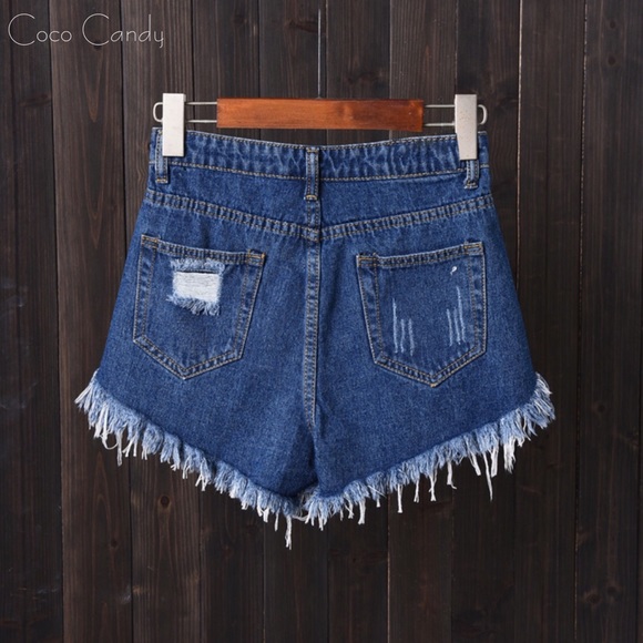 🆕High Waist Jean Dark Blue Denim Shorts - Picture 2 of 8